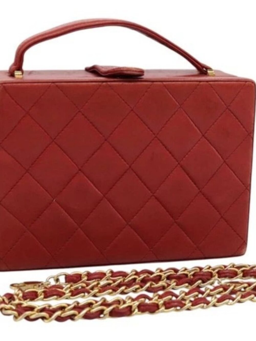 CHANEL Matelasse Hand Bag Lamb Skin 2way Red CC Auth 115600V